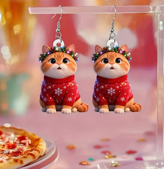 Christmas Cat Christmas Knitted Vest Earrings
