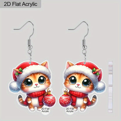 Christmas Kitten Earrings with Santa Hat