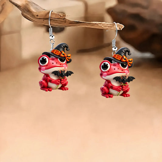Red Witch Frog Dangle Earrings