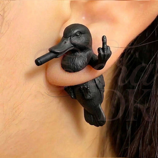 Black Duck Middle Finger Earring