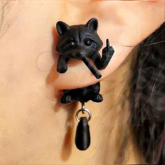 Trash Panda Raccoon Middle Finger Earring